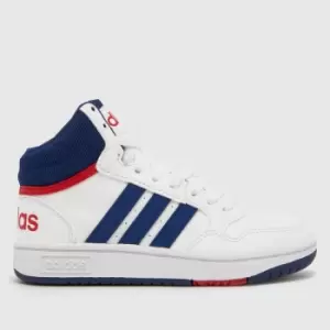 Image of Adidas White & Navy Hoops Mid 3.0 Boys Junior Trainers