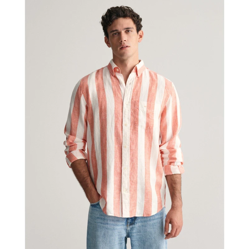 Image of Gant REG BOLD STRIPE LINEN SHIRT SALTY S - Orange Orange S