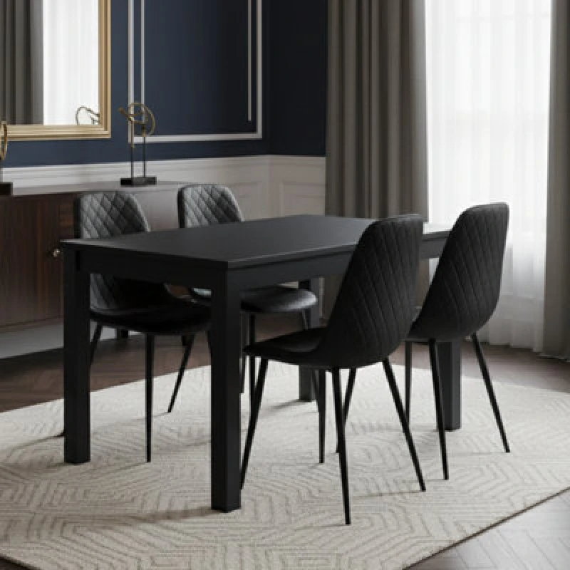 Image of KOSY KOALA Dark Grey Dining Table Set with 4 Black Gem Pattern Chairs in Charcoal Charcoal Unisex