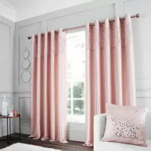 Image of Catherine Lansfield Glitzy Sequin Embellished Faux Silk Eyelet Curtains, Blush, 66 x 54 Inch