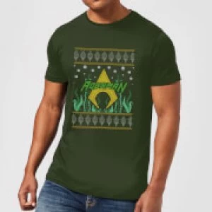 Image of DC Aquaman Knit Mens Christmas T-Shirt - Forest Green - M