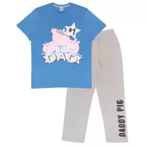 Image of Peppa Pig Mens Number 1 Daddy Pig Distressed Pyjama Set (3XL) (Blue/Heather Grey)