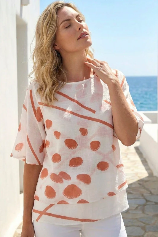 Image of Roman Womens Abstract Layered Tunic Top in Ivory Size: 16 Ivory Female 16