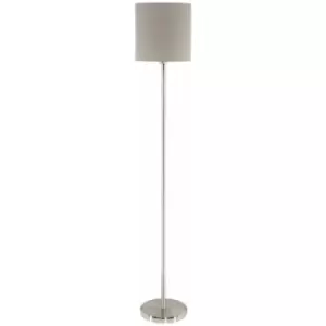 Image of Floor Lamp Light Satin Nickel Shade Taupe Fabric Pedal Switch Bulb E27 1x60W