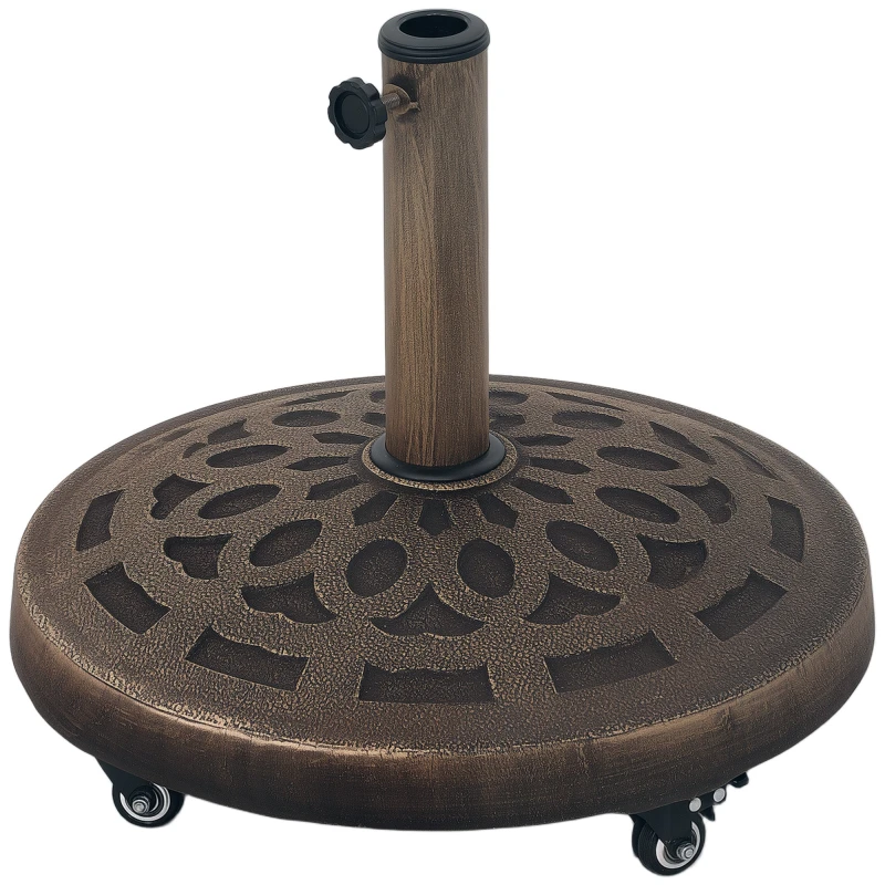 Image of Outsunny 21kg Resin Garden Parasol Base Umbrella Stand with Wheels Brown