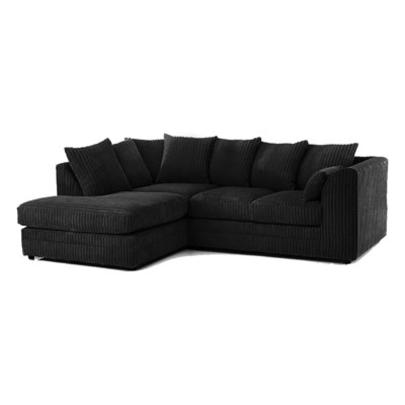 Image of Furnishings For Less UK Luxor Jumbo Cord 4 Seater Corner Sofa Black Left Hand Facing