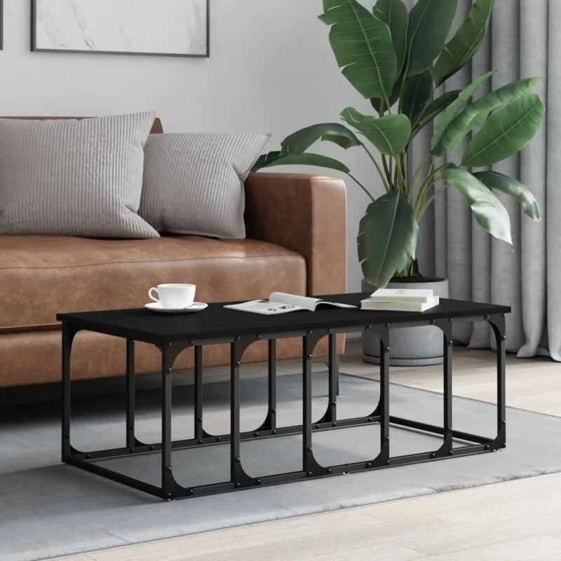 Image of Vidaxl Coffee Table Black 100X50X35.5cm Engineered Wood, Black 833378