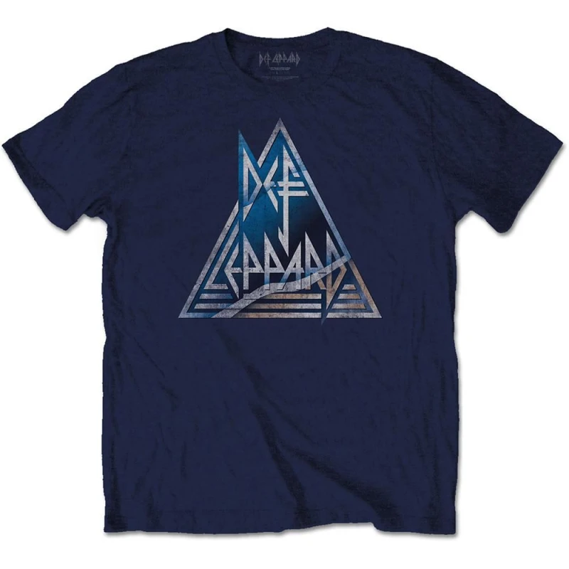 Image of Def Leppard Mens Triangle Logo T-Shirt in Navy Size: XL Navy Male XL