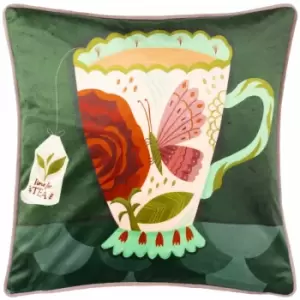 Image of Kate Merritt Time For Tea Print Piped Edge Cushion Cover, Multi, 43 x 43 Cm