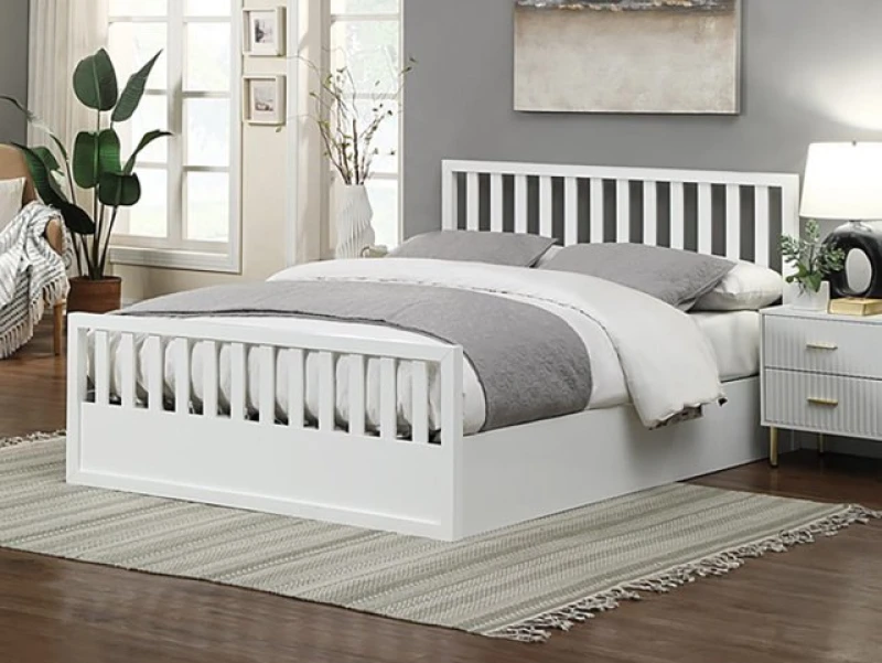 Image of Flintshire Alyn White Wooden Ottoman Bed Frame - 5ft King Size