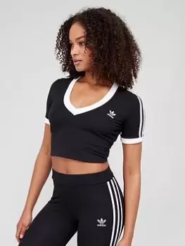 Image of adidas Originals 3 Stripe Cropped Tee - Black, Size 8, Women