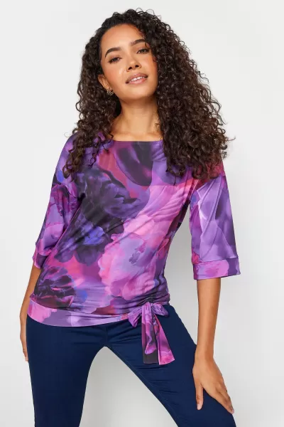 Image of M&Co Botanical Tie Side Top, Pink, Size 14, Women