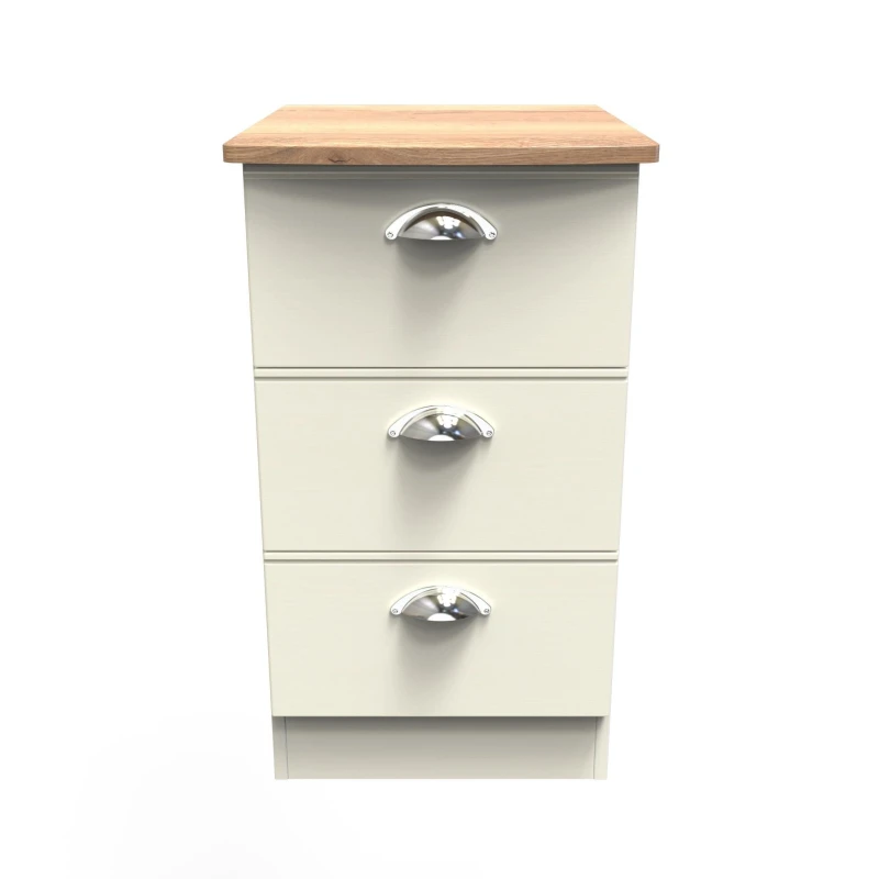 Image of Westminster Ready Assembled 3 Drawer Bedside Cabinet in Cream Ash & Riviera Oak - Welcome Furniture TJ Hughes 5056071025348