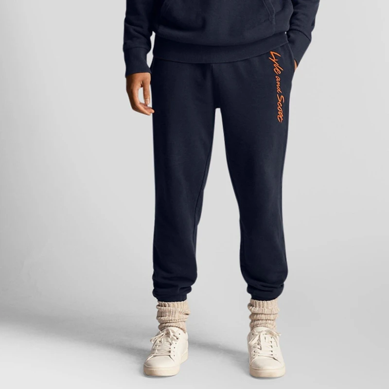 Image of Lyle and Scott Script Embroidery Joggers Navy Orange male XL