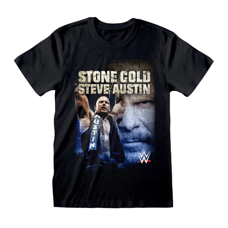 Image of WWE Mens Stone Cold Steve Austin Photograph T-Shirt in Black Size: Small Black Male S