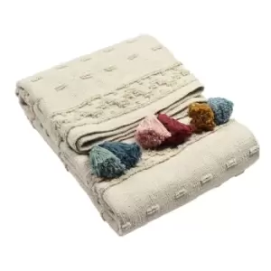 Image of Furn. Boho Throw Contrast Tassel Trim And Tufted Cotton Design Cotton Multi