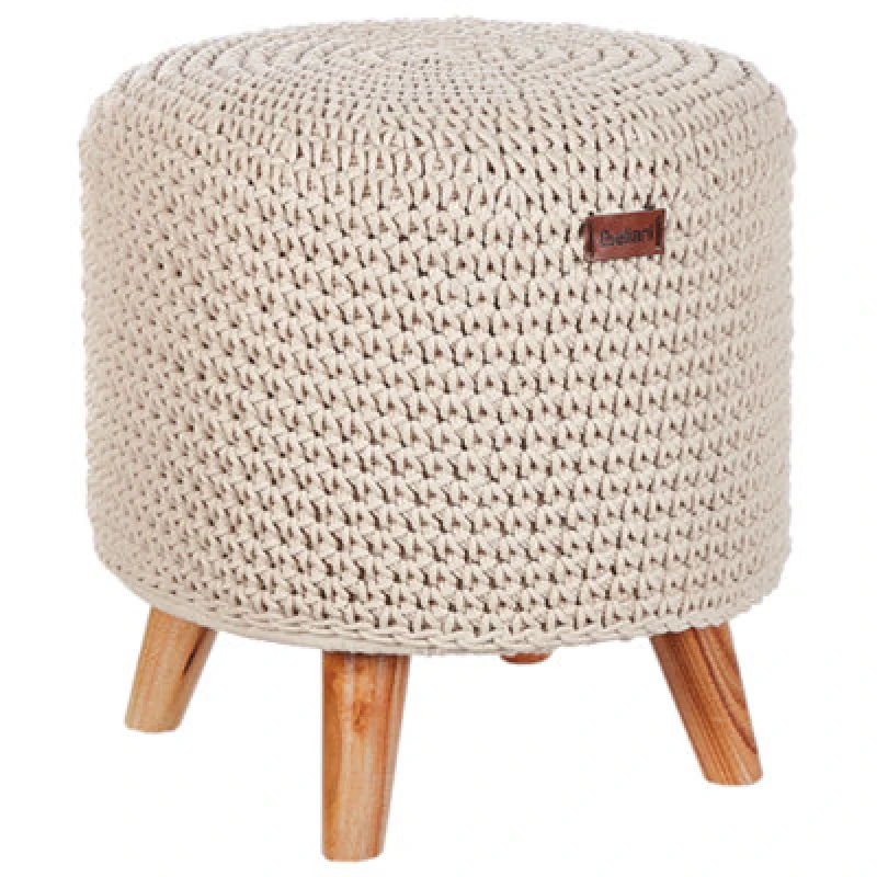 Image of Beliani Cotton Macrame Footstool Beige Mardan