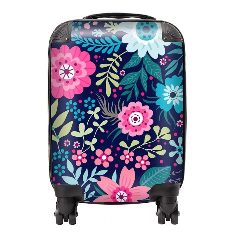 Image of Warren Reed - Designer Cute Colourful Flower Pattern Suitcase in Blue Size: Medium Blue Unisex Medium