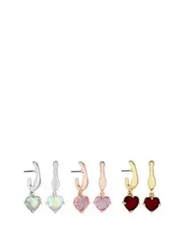 Image of Mood Mood Tri Tone Pretty Pink Heart Charm Hoop Earrings - Pack of 3, Multi, Women