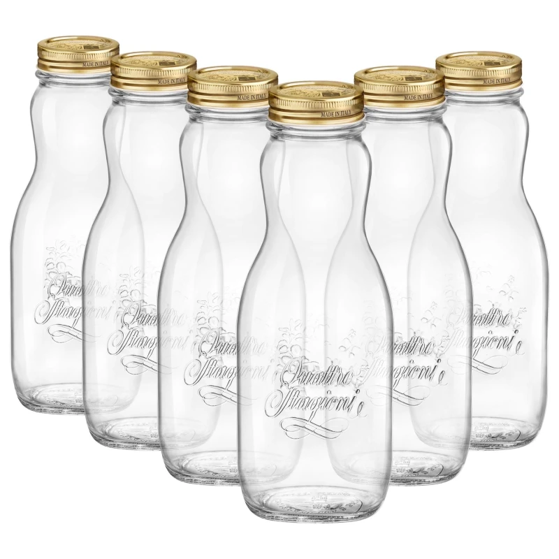 Image of Bormioli Rocco Quattro Stagioni Glass Juice Bottles with Screw Top Lid - 1L - Pack of 6 Clear