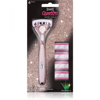 Image of Wilkinson Sword Quattro For Her Rose Gold Lasy Shaver + Spare Blades 4 pcs