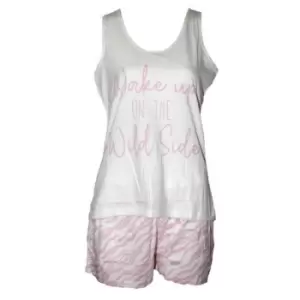 Image of Forever Dreaming Womens/Ladies Wild Side Short Pyjama Set (L) (White/ Pink)
