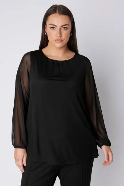 Image of Evans Mesh Scoop Neck Top Black