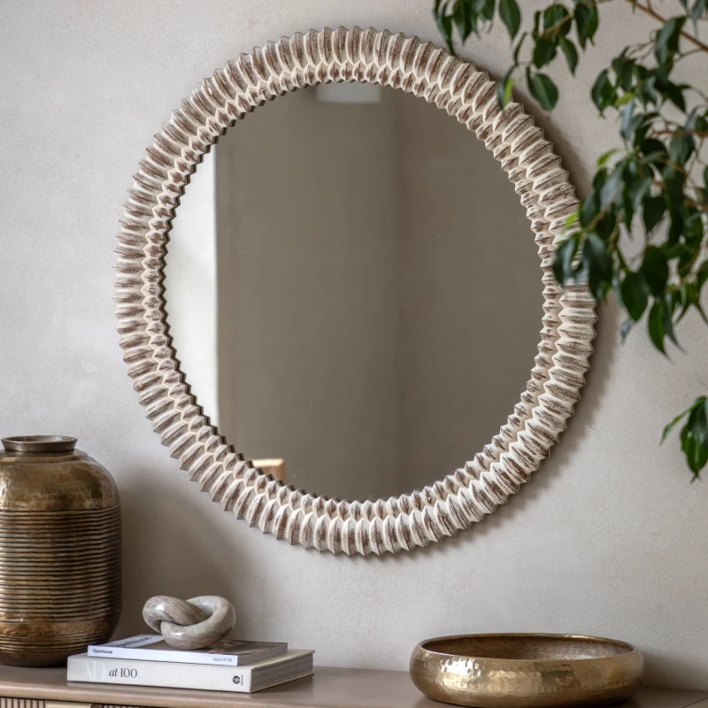 Image of Gallery Pimlico Round Mirror Distressed Cream 900Mm Cream W7KCH Unisex