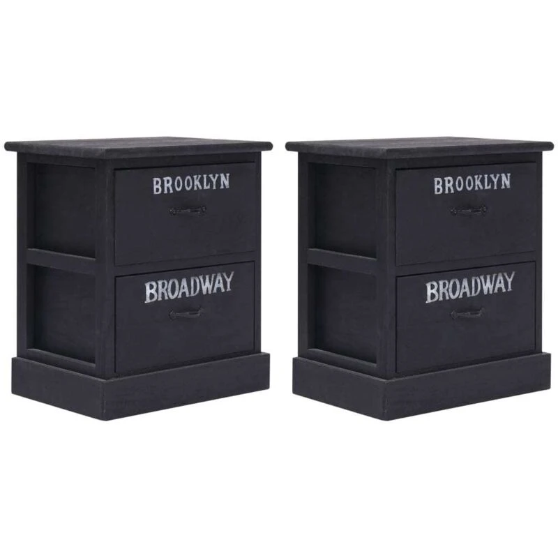 Image of vidaXL 2x Nightstands Black Paulownia Wood Bedroom Bedside Cabinet Table Stand