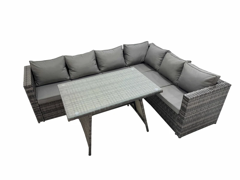 Image of Fimous Patio Furniture Sets with Dining Table Corner Sofa Set Dark Grey Mixed Dark Grey Unisex