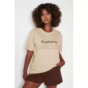 Image of I Saw It First Stone Euphoria Slogan Oversized T Shirt - Brown