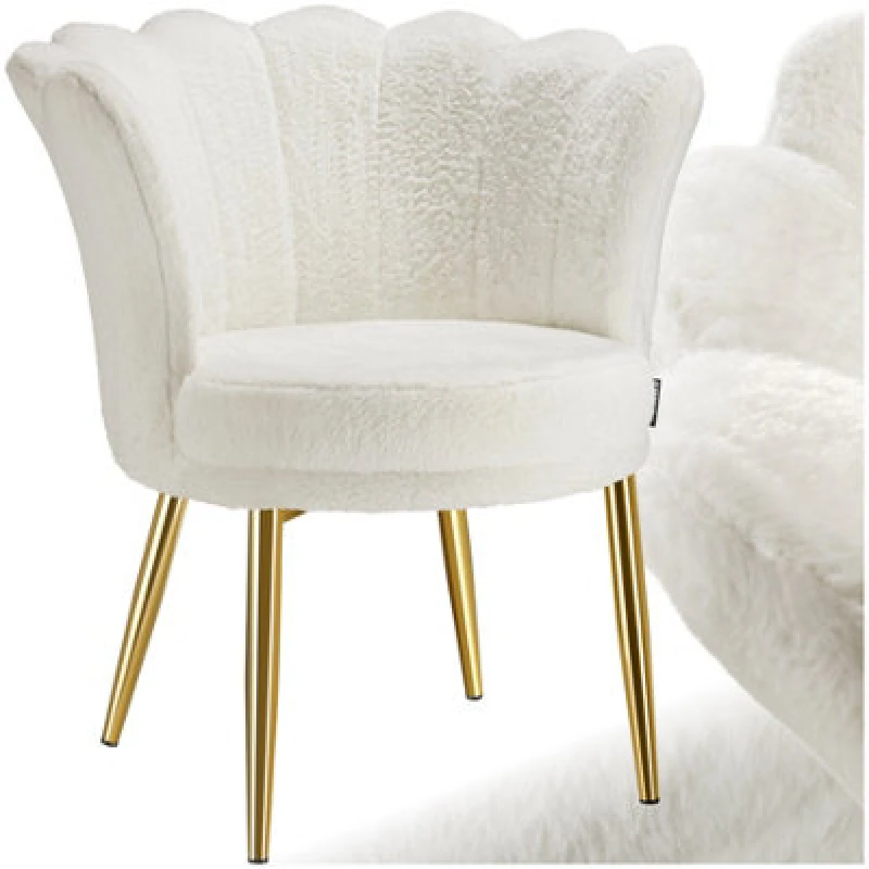 Image of Tectake 1 Armchair Stella - Faux Fur Or Velvet, Thick Padding, 67X64X76Cm - Faux Fur Cream/gold