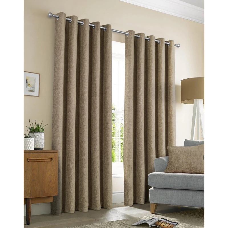 Image of Sundour Amberley Thermal Eyelet Curtains - Brown Brown 90x72 In