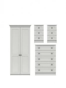Image of Harris 4 Piece Ready Assembled Package 2 Door Wardrobe, 5 Drawer Chest And 2 Bedside Chests
