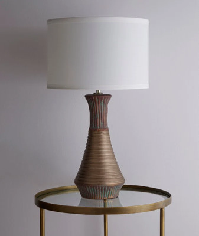 Image of K LIVING Tanga 52cm Gold Ceramic Table Lamp With White Cylinder Shade Gold unisex
