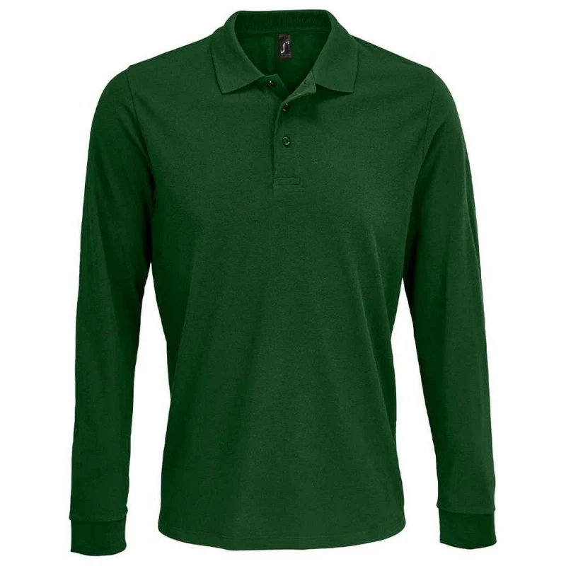 Image of SOL'S Mens Prime Pique Long-Sleeved Polo Shirt in Bottle Green Size: XS Bottle Green Male XS