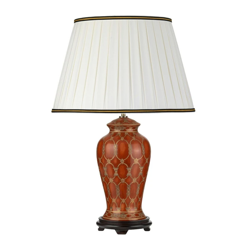 Image of Loops Table Lamp Ivory with Black and Gold trim Shade Terracotta LED E27 60W Bulb Black