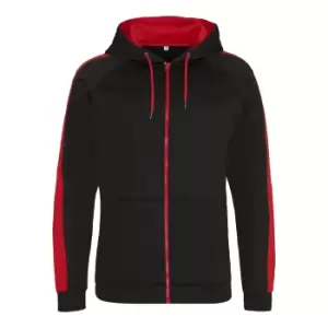 Image of AWDis Just Hoods Mens Contrast Sports Polyester Full Zip Hoodie (M) (Jet Black/Fire Red)