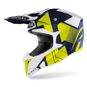 Image of Airoh Wraap Raze Motocross Helmet, blue-yellow Size M blue-yellow, Size M