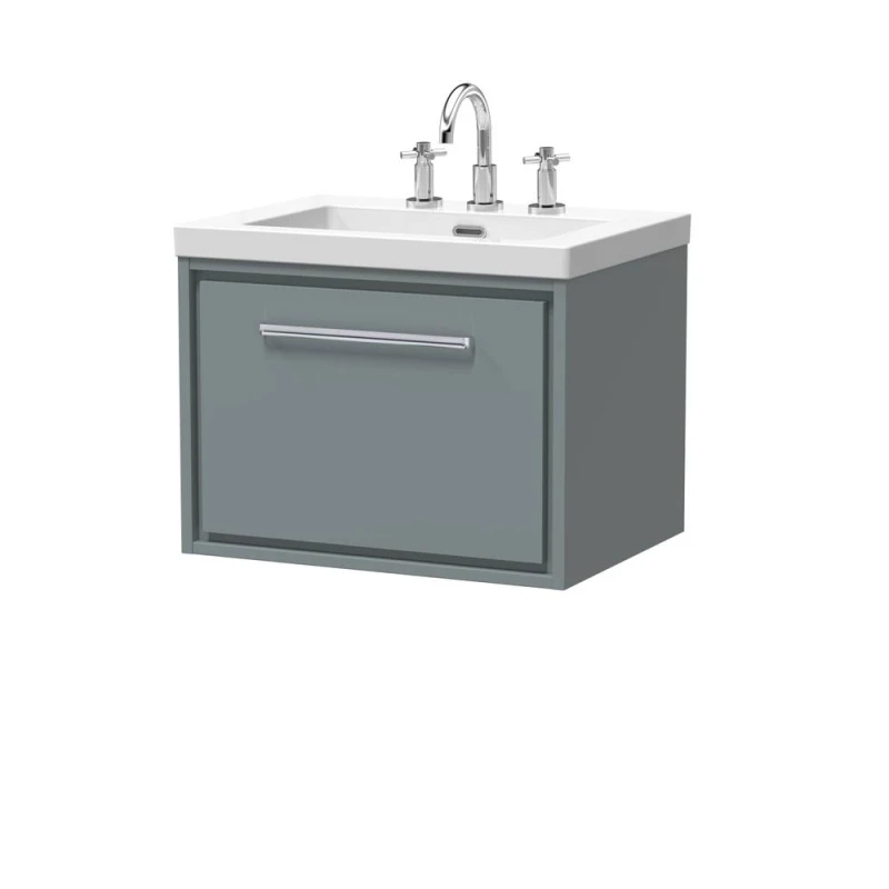 Image of Balterley Bathroom 1 Soft Close Drawer Wall Hung Fireclay Basin, Grey, 600mm in Grey Grey Unisex