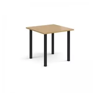 Image of Rectangular Black radial leg meeting table 800mm x 800mm - oak