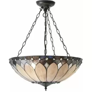 Image of Tiffany Glass Hanging Ceiling Pendant Light Dark Bronze 3 Lamp Shade i00084