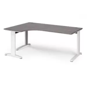 Image of TR10 deluxe left hand ergonomic desk 1800mm - white frame and grey oak top