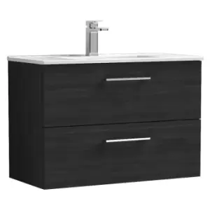 Image of Nuie Arno Charcoal Black 800mm Wall Hung 2 Drawer Vanity Unit with 18mm Profile Basin - ARN626B - Charcoal Black