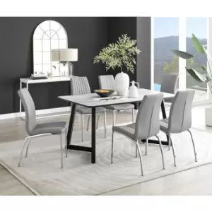 Image of Furniturebox UK - Furniturebox Carson White Marble Effect Rectangular 160cm Dining Table & 6 Grey Isco Faux Leather Chairs