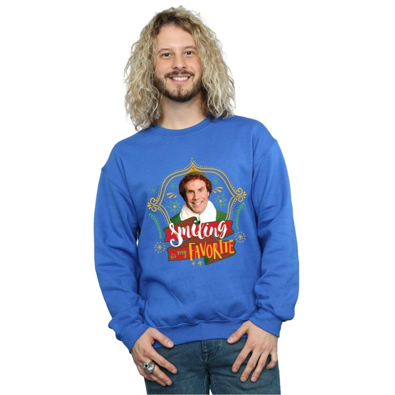 Image of Elf Elf Men Buddy Smiling Sweatshirt in Blue Size: Small Blue S Male 5057736063361