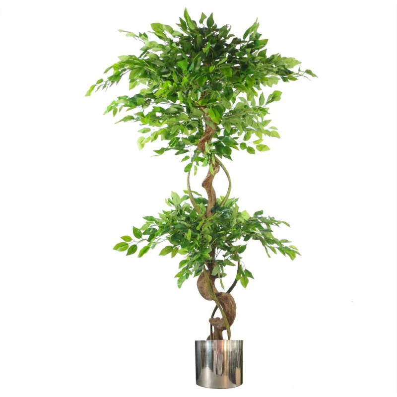 Image of Leaf Design 150cm Twisted Trunk Artificial Japanese Fruticosa Ficus Tree Silver Planter