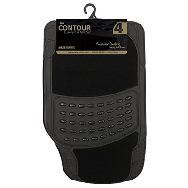 Image of Jvl Heavy Duty 4 Piece Luxury Carpet Rubber Car Mat Set With Anti Slip Backin