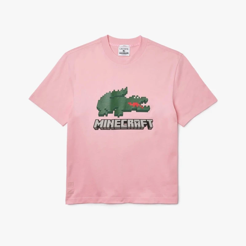 Image of Lacoste Lacoste x Minecraft Print T-Shirt - Pink Pink S