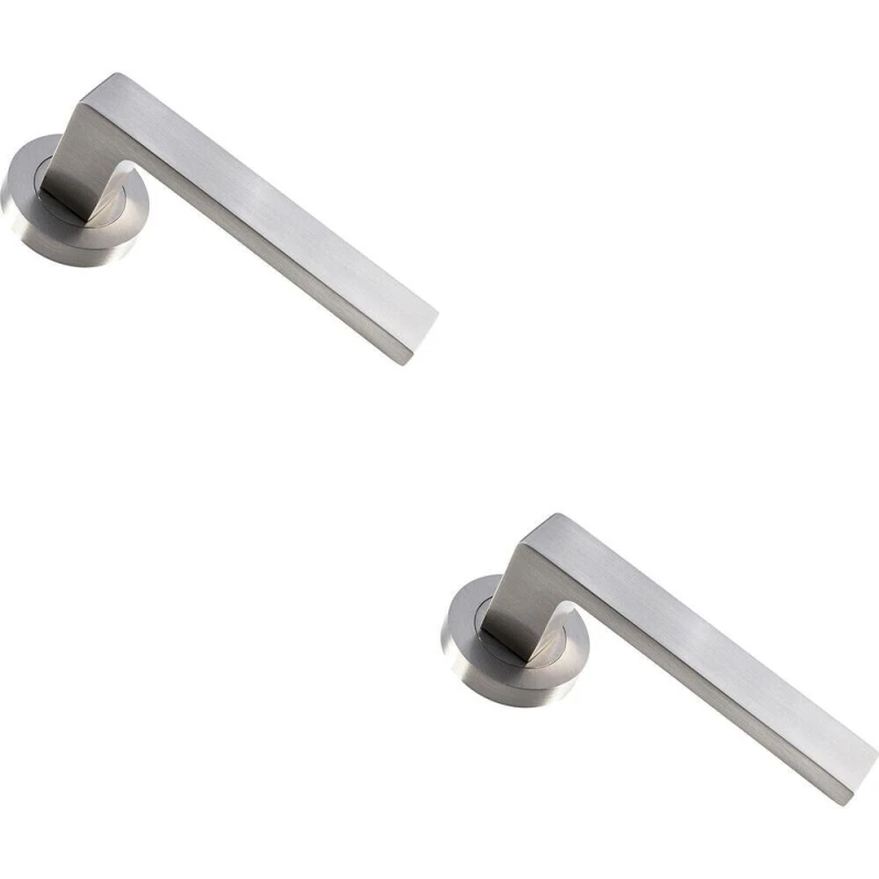 Image of Loops 2x PAIR Straight Square Handle on Round Rose Concealed Fix Satin Nickel Metallics